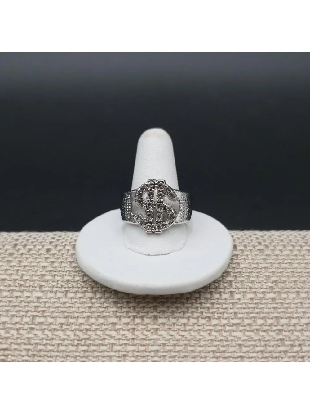 Size 10.75 Iced Out Dollar Sign Ring for Men - Hip Hop Band Ring A8104